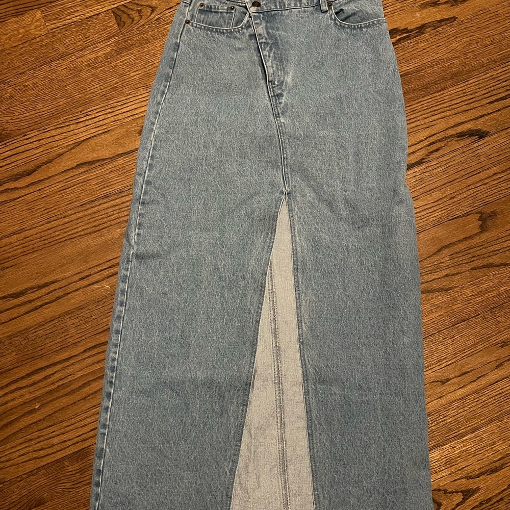 Dressed in Lala denim maxi skirt